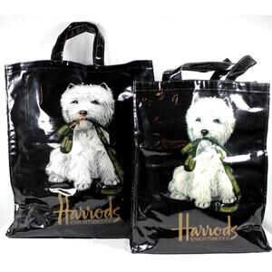 Harrods Westie Puppy Glossy Shopper Tote Set - Bundle of 2
